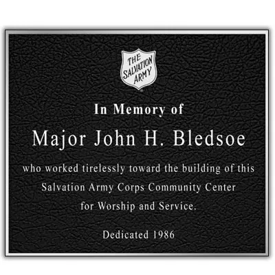 Small aluminum memorial plaque with custom graphics and lettering