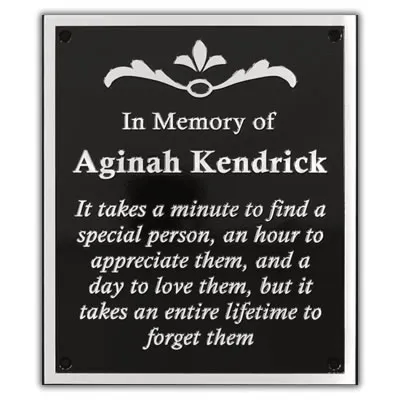 Small aluminum "In Memory of" plaque with engraved lettering