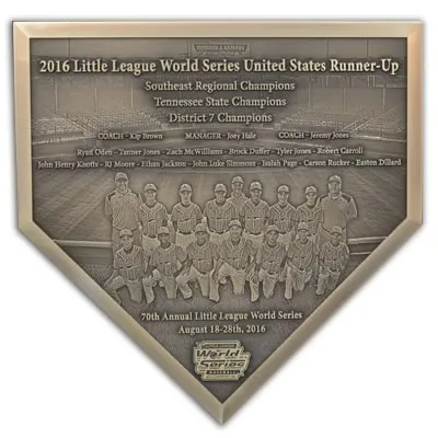 Baseball home plate plaque with a team photo