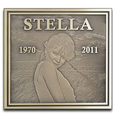 Small bronze memorial plaque with a photo