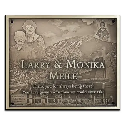 Small dedication plaque with multiple photos
