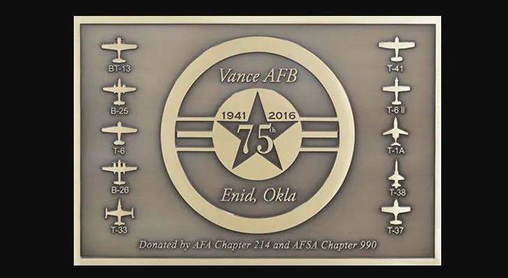 Vance Air Force Base 75th anniversary bronze military plaque