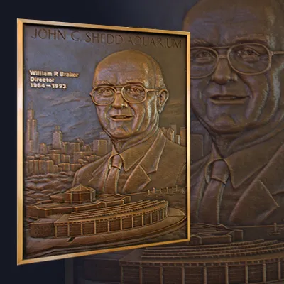 18 by 24 inch bronze bas relief plaque with hand-sculpted background