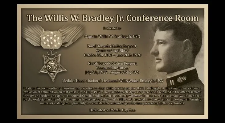 Bronze military plaque with engraved United States flag background