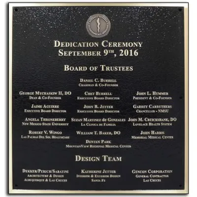 Board of trustees cast bronze plaque with contrasting background