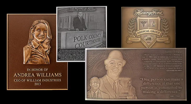 Bronze building lobby plaque listing the board of directors