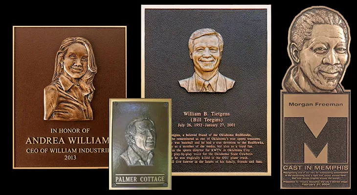Cast bas relief plaques showing base plaque color and texture options