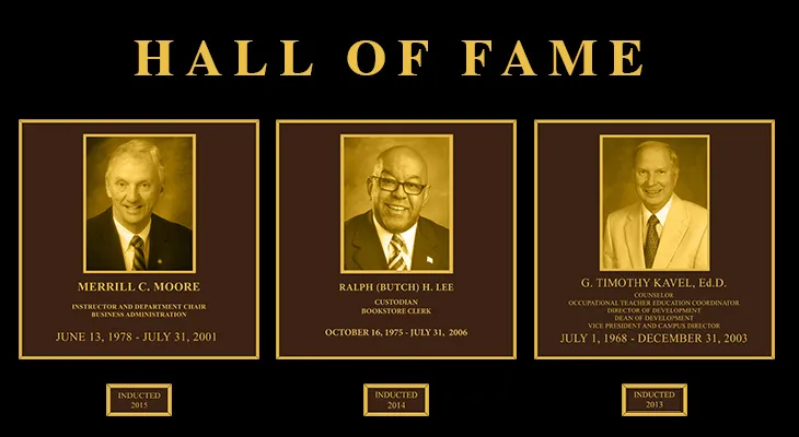 Photo collage hall of fame plaques honoring individual laureates