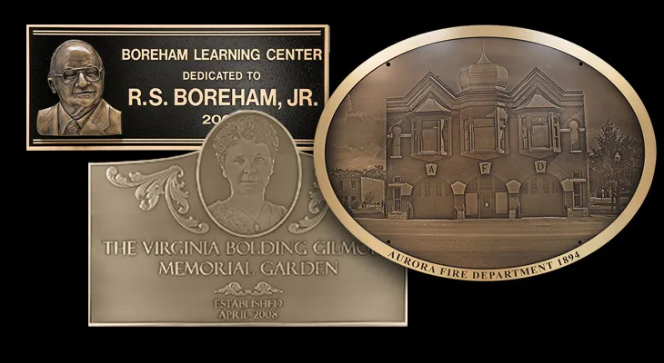Engraved bronze historic preservation plaque with fine photographic detail