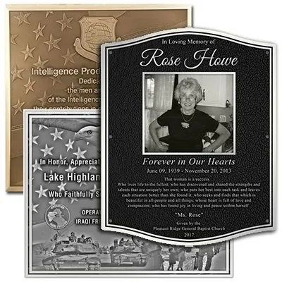 Large custom aluminum plaque with engraved lettering and graphics