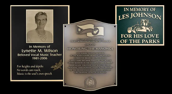 Engraved bronze plaque with a clean, classic layout