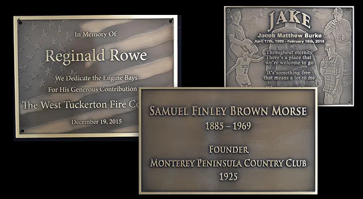 Cast bronze plaque with textured background, line art, and insignia