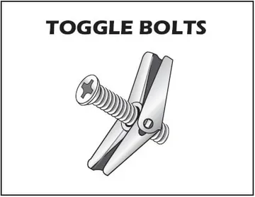 Toggle bolt mounting hardware for drywall