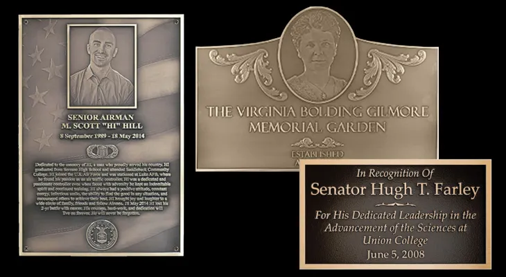 Remembrance plaque with engraved United States flag background