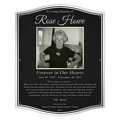 Large aluminum memorial plaque personalized with photos of the person remembered