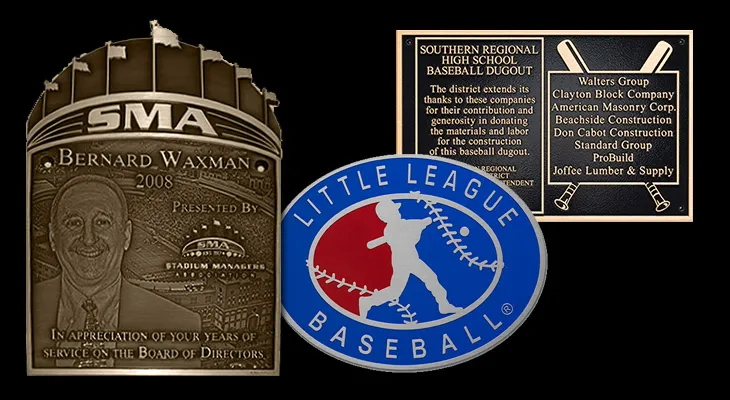 Sports dedication plaque with team logo and engraved detail